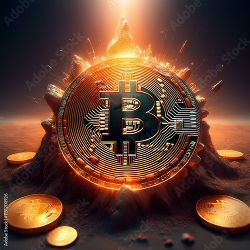 Bitcoin splitting in half, halving concept