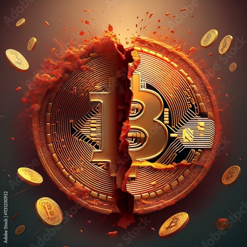 Bitcoin splitting in half, halving concept