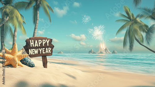 happy new year on summer vacation concept