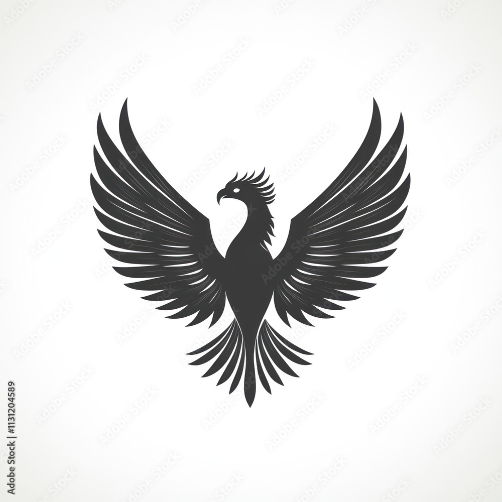 Obraz premium Black silhouette of a majestic phoenix with outstretched wings, symbolic of rebirth, strength, and power.