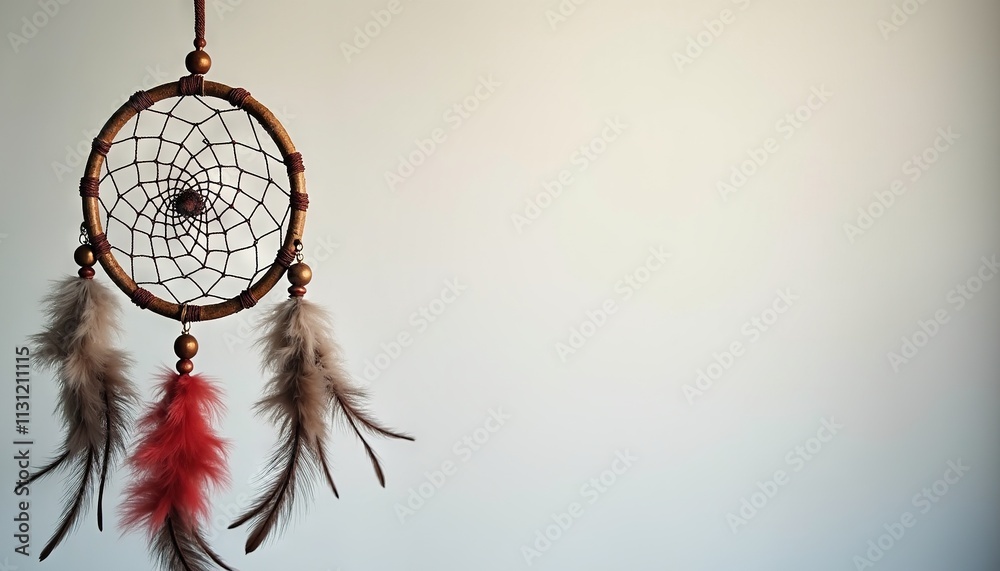 Obraz premium Dreamcatcher with colorful feathers and intricate web design for calm and mystical experience
