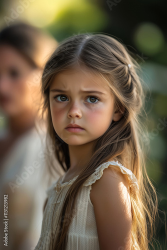 Sad little girl and angry