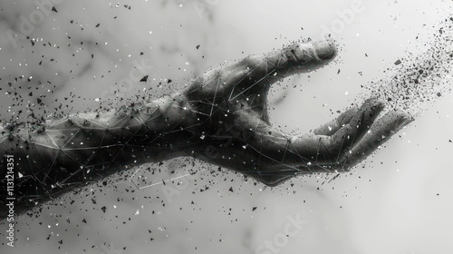 Disintegrating Hand: A Monochromatic Abstract
