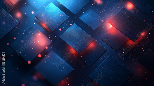blue background with geometric squares and rectangular blocks, forming an abstract pattern, representing digital technology or marketing concepts.