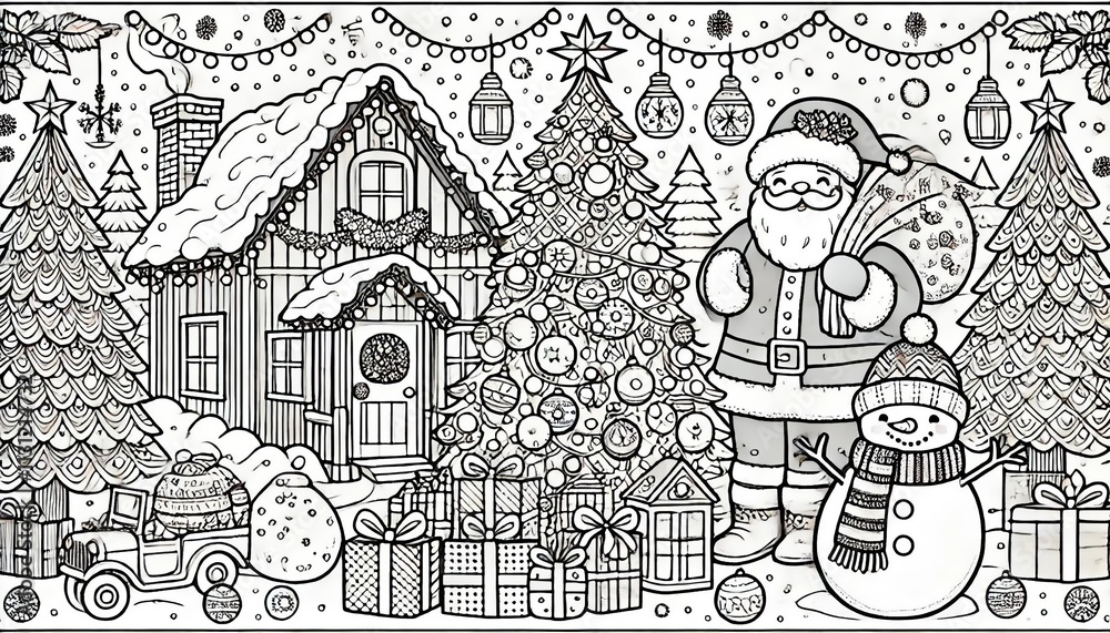 Obraz premium Beautiful coloring book on Christmas and New Year themes for children aged 5-7 years.