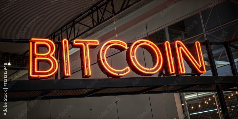 Fototapeta premium bitcoin neon sign board