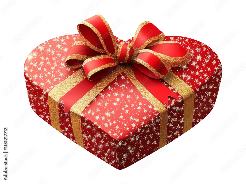 Obraz premium Red Heart-Shaped Gift Box with Golden Ribbon on Transparent Background