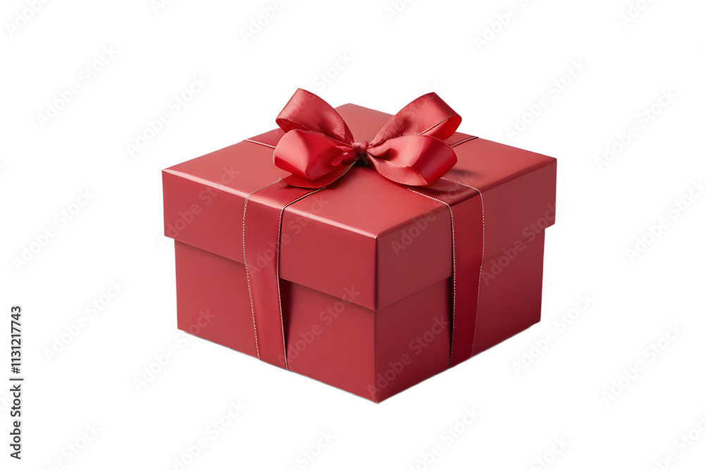 Obraz premium A red gift box with a satin ribbon bow, perfect for e-commerce.