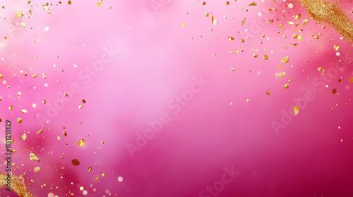 A vibrant pink background with shimmering gold confetti, perfect for festive designs. photo