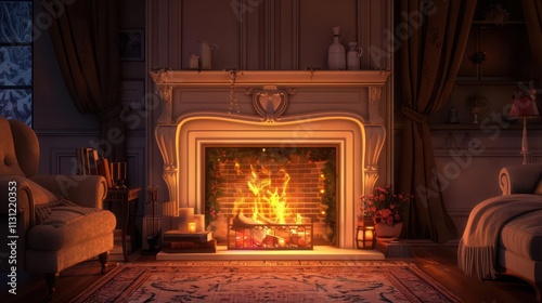 Cozy Hearth in a Rustic Living Room. Warm and inviting interior design concept photo