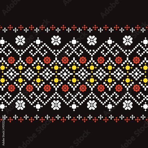 Ethnic Figure aztec embroidery style. Geometric ikat oriental traditional art pattern.Design for ethnic background,wallpaper,fashion,clothing,wrapping,fabric,element,sarong,graphic,vector illustration