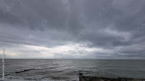 Low cloud cover over sea, timelapse. Adler, Sochi, Russia