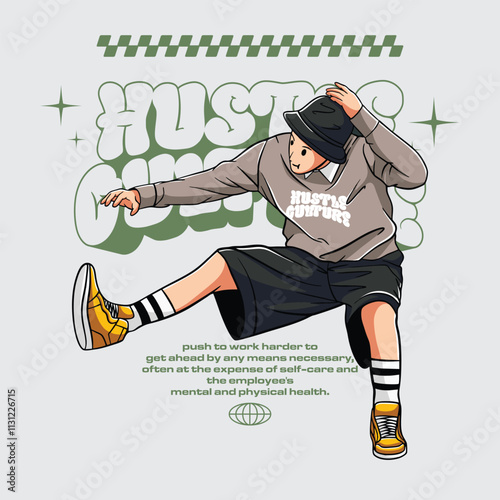 Hand Draw Cartoon hustle streetwear illustration