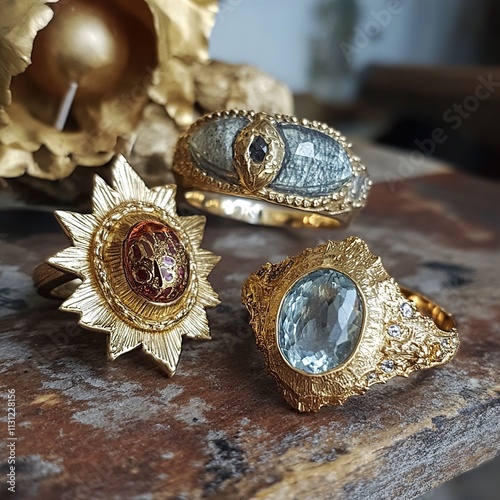 Stunning Gold Rings with Gemstones: Luxury Jewelry Collection photo