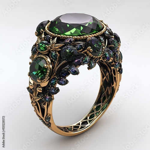 Opulent Emerald and Gold Ring: A Jewel of Exquisite Design photo