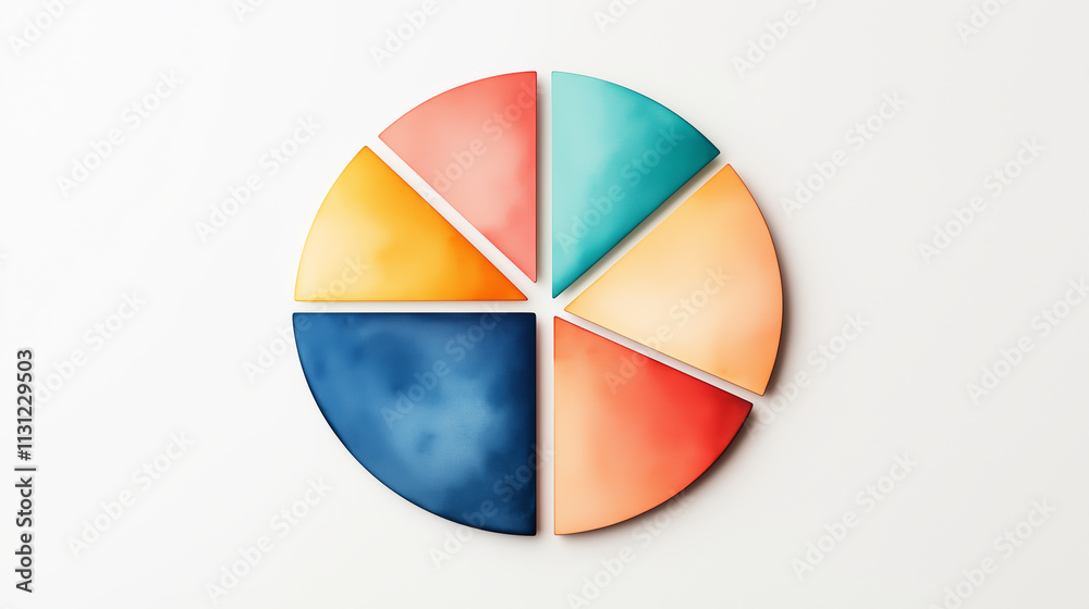 Fototapeta premium Abstract watercolor shapes resembling pie charts, vibrant gradient tones, minimal composition on a clean white background for data visualization