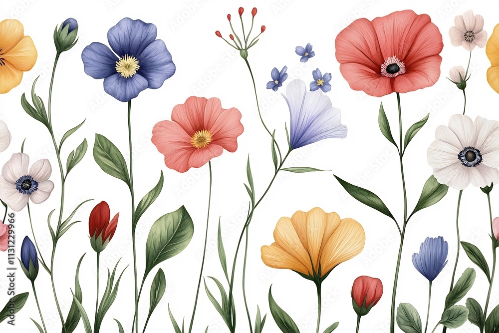 Fototapeta premium Vibrant Floral Meadow with Colorful Blooming Botanical