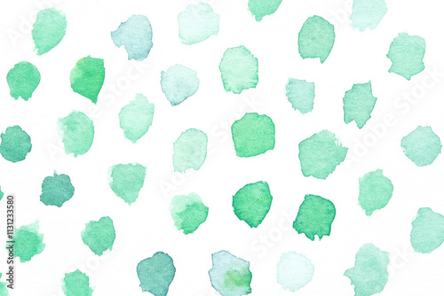 Green watercolor blobs pattern on white background for creative design projects.