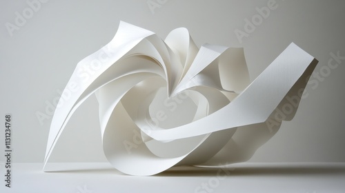 A sculptural arrangement of white paper, showcasing fluid forms and dynamic movement. photo