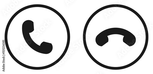 Accept and decline, answering and rejecting phone call icon button. Mobile phone incoming call icon button outline style. Phone call icon button set with black color isolated. Vector illustration.
