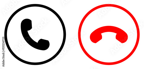 Accept and decline, answering and rejecting phone call icon button. Set of black and red phone call icon button. Mobile phone incoming call icon outline style. Vector illustration.
