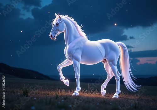 beautiful crystal horse neighs softly dreams tonight quietly starry evening photo