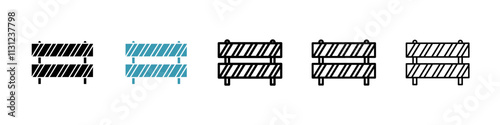 Roadblock icons set in black filled and outlined style