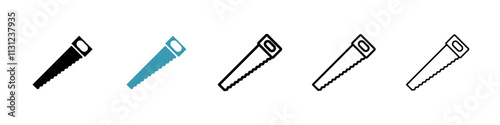 Saw Icons set in solid and thin line style