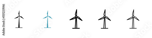Wind turbine Icons set in solid and thin line style