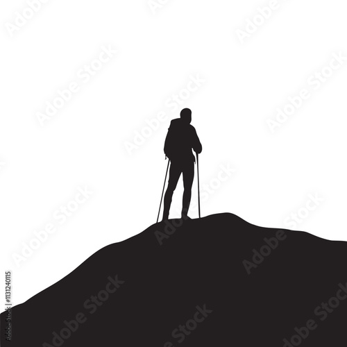 A Hiker Standing on Summit Silhouette Vector Illustration photo