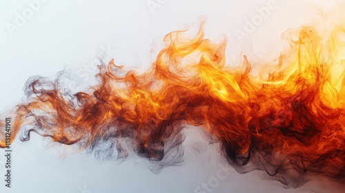 Abstract fiery smoke swirls on white.