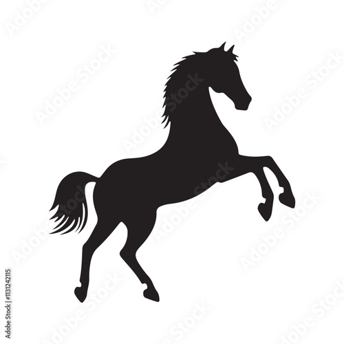 An Arabian Horse Standing on its Back Legs Silhouette Vector Illustration