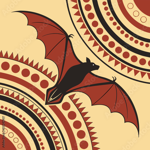 Gigant Flying Fox in Aboriginal Dot Art Style on Beige Background. Australian dot art painting. Australian wildlife and traditional art. Ideal for cultural projects, education, and souvenirs