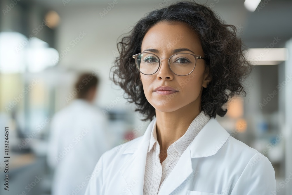Fototapeta premium Portrait of a confident scientist in a laboratory setting during a busy workday