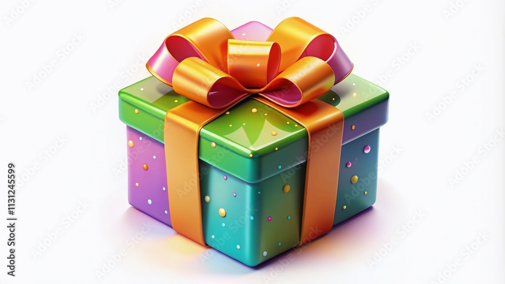 Naklejka premium A realistic 3D gift box icon designed for holiday promotions, perfect for product photography and marketing. Ideal for conveying surprise and festive cheer in visuals.