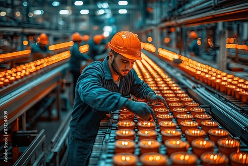 Industrial Candle Manufacturing Process with Focused Worker.