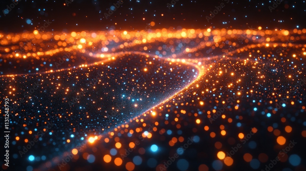 Fototapeta premium Abstract glowing particles flowing in waves, creating a dynamic and mesmerizing visual effect.