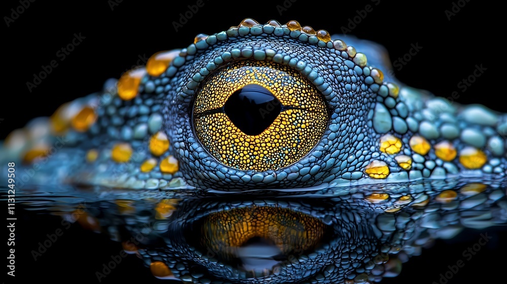 Naklejka premium A close up of a gecko's eye reflected in water