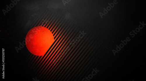 Abstract red circle on dark striped background.