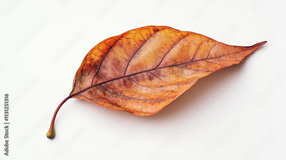Fototapeta premium Single brown, dried leaf on white.