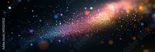 rainbow dust powder particles explosion, on black background for overlay