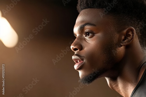 Focused athlete preparing for competition with determination and intensity in a training environment photo