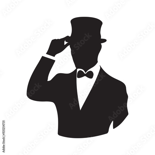 Man Tipping Bowler Hat Silhouette Vector Illustration