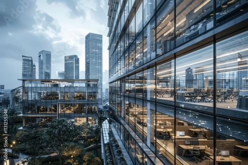 Wallpaper Mural Urban Horizon. Modern urban skyline with towering skyscrapers and clouds Torontodigital.ca