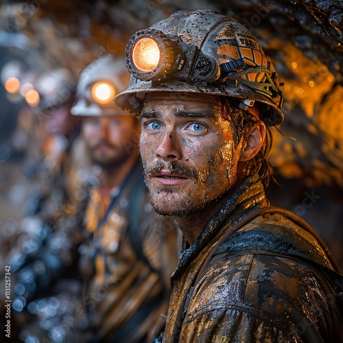 Miners in dimly lit environment, extracting minerals