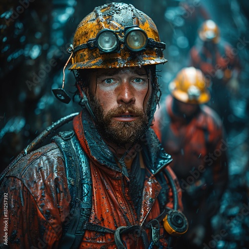 Miner’s tough life: close-up with helmet