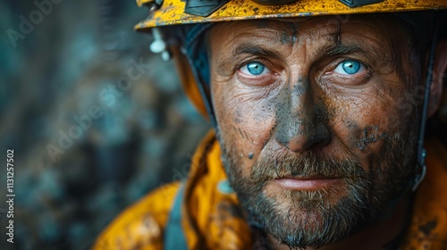 Portrait of a miner wearing a headlamp