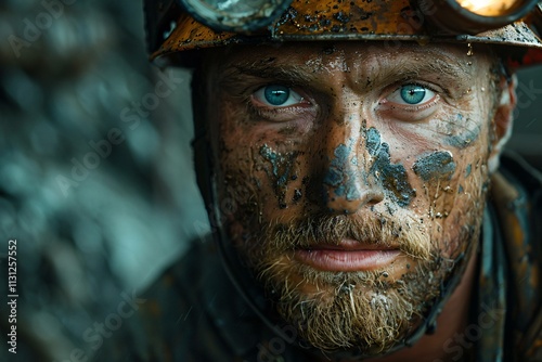Determined miner’s portrait in the mine