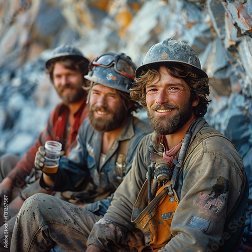 Miners in helmets and safety gear working underground
