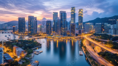 Wallpaper Mural Night Skyline of Modern City with Illuminated Skyscrapers and Traffic Torontodigital.ca